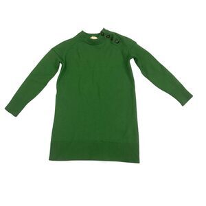 Green Crewneck Button-Shoulder Sweater Dress